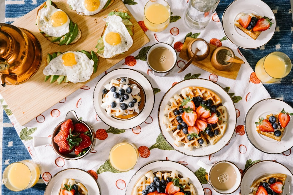 Breakfast tray with fruit and coffee by the pool