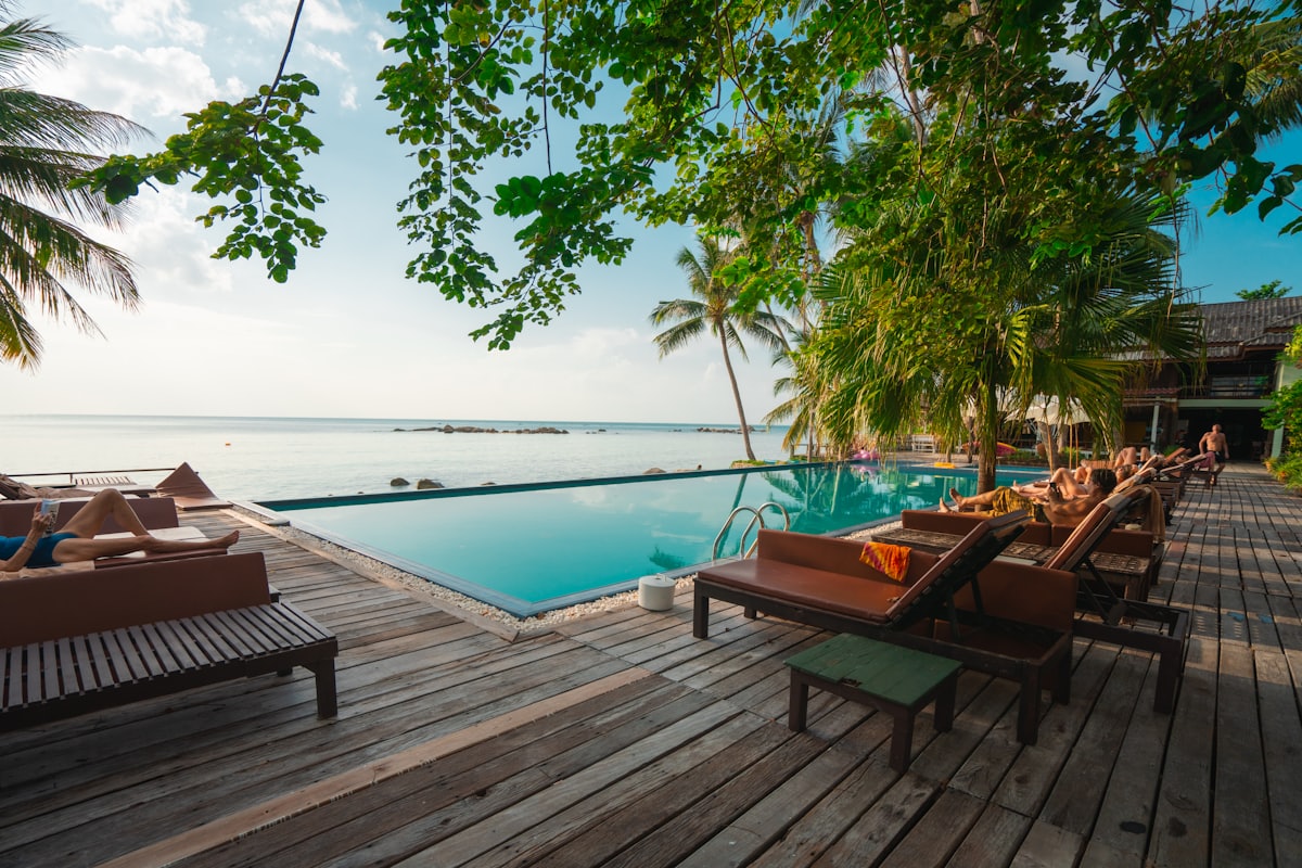 Villa terrace with two chairs facing the sea